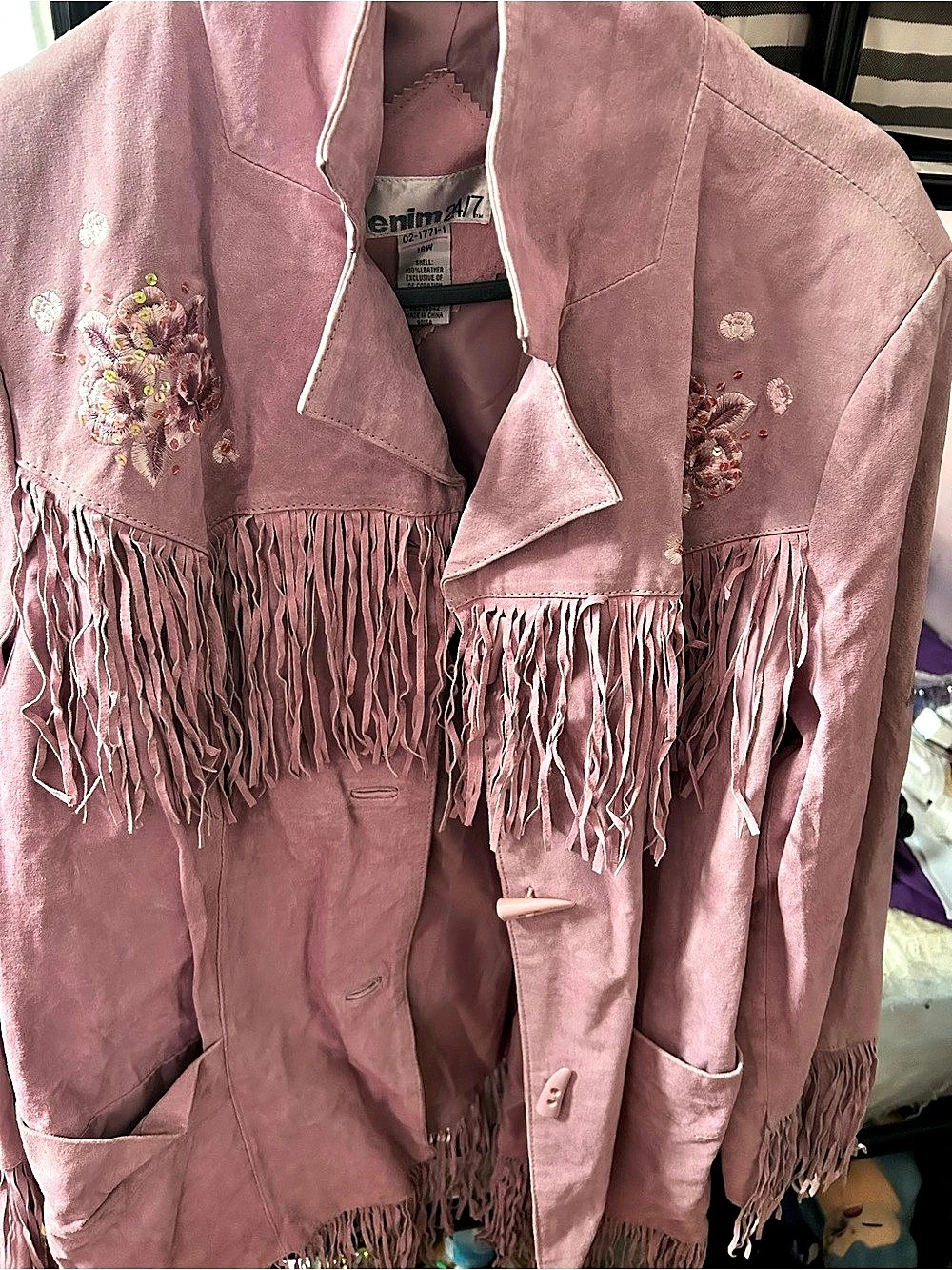 Denim 24/7 Pink Floral Fringe Jacket